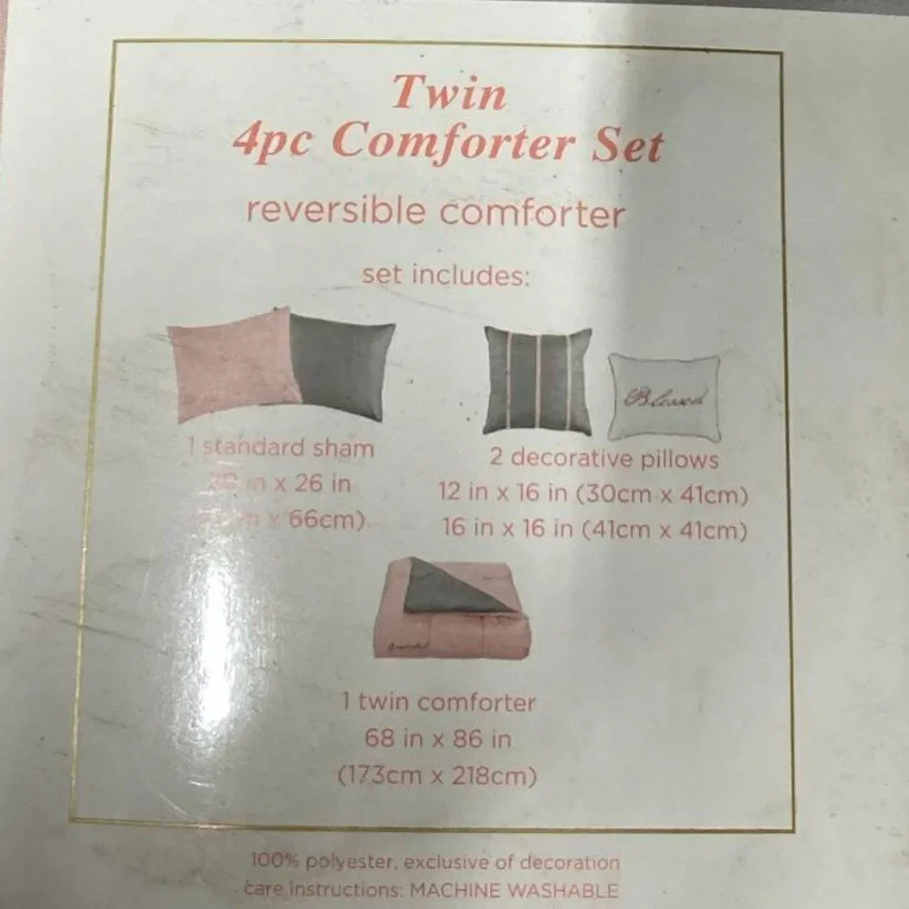 Grey and Pink TWIN Comforter Set New